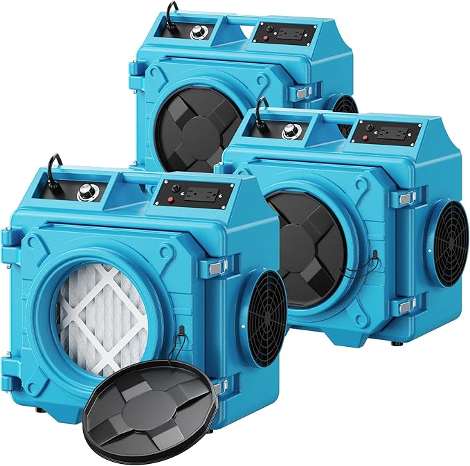 Air Scrubber with 3 Stage Filtration, 550CFM HEPA Air Scrubber Commercial Industrial Grade, Heavy Duty Air Cleaner with MERV-10 Filter, HEPA/Activated carbon Filter, Blue-3PCS