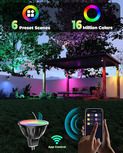 Upgraded Bluetooth MR16 RGBW Smart Bulb, 12V RGB MR16 LED Bulb Color Changing, CCT Tunable 2700K to 6500K, Dimmable with Remote and App Control for Outdoor Low Voltage Landscape Lights 2PCS