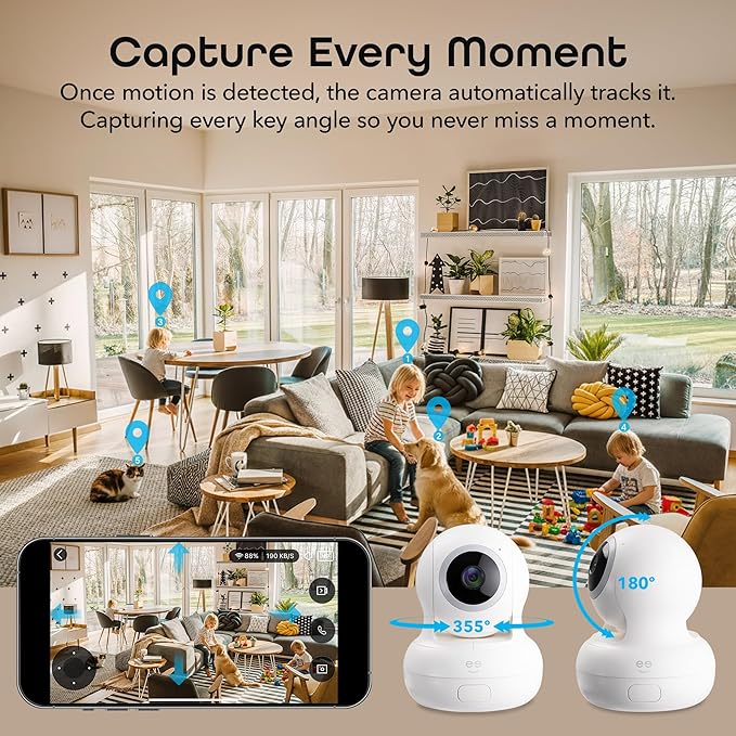 Geeni Sentinel Smart 2K Indoor Security Camera with Auto-Tracking – Dual-Band 2.4GHz & 5GHz WiFi, 2K HD Video, App & Voice Control, Motion Detection, White