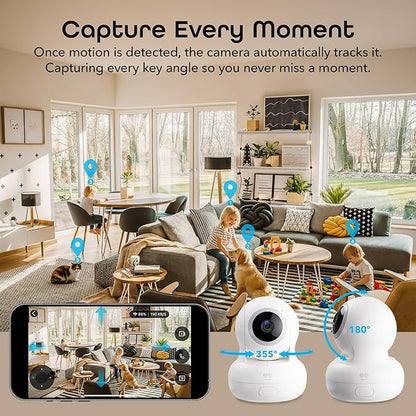Geeni Sentinel Smart 2K Indoor Security Camera with Auto-Tracking – Dual-Band 2.4GHz & 5GHz WiFi, 2K HD Video, App & Voice Control, Motion Detection, White