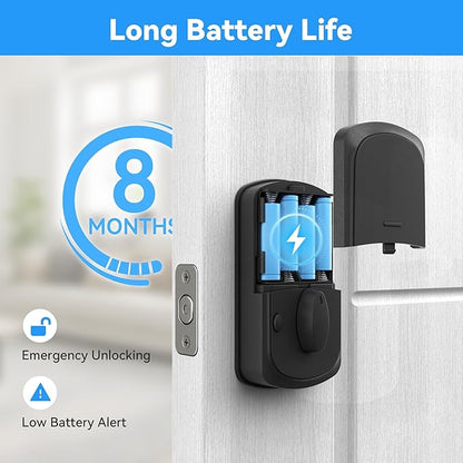 IRONZON Keyless Entry Door Lock - 350Y 5-in-1 Fingerprint Smart Locks for Front Door with Handle Set, Electronic Keypad Door Lock with Handle and Deadbolt - Black