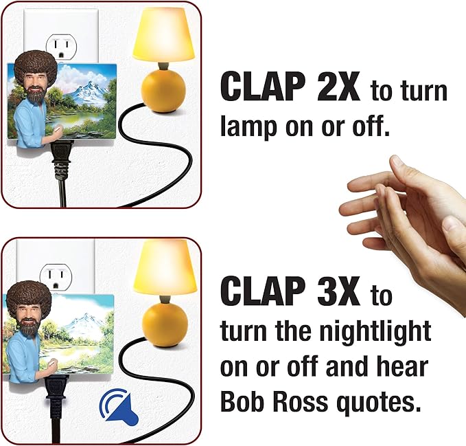 Clapper Bob Ross Talking Night Light, Wireless Sound Activated On/Off Light Switch, Clap Detection, Perfect for Kitchen/Bedroom/TV/Appliances, 120 V Wall Plug, Smart Home