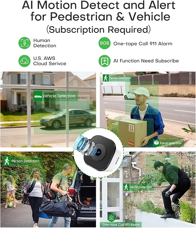 3MP 2K Window Camera for Home Security, 5Ghz & 2.4Ghz WiFi Human Detection Alert, AI Full Color Night Vision with Anti-Glare No Reflection 24/7 Recording, Easy Magnetic Mount for House/Apartment
