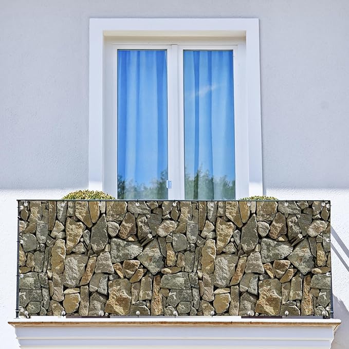 Shade&Beyond 4' X 9' Privacy Fence Screen Customized 450 GSM PVC Printed Privacy Fence with Zip Ties for Courtyards, Pools, Balconies-Stone