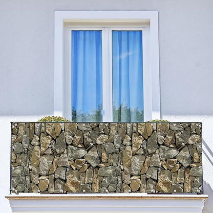 Shade&Beyond 3' X 9' Privacy Fence Screen Customized 450 GSM PVC Printed Privacy Fence with Zip Ties for Courtyards, Pools, Balconies-Stone
