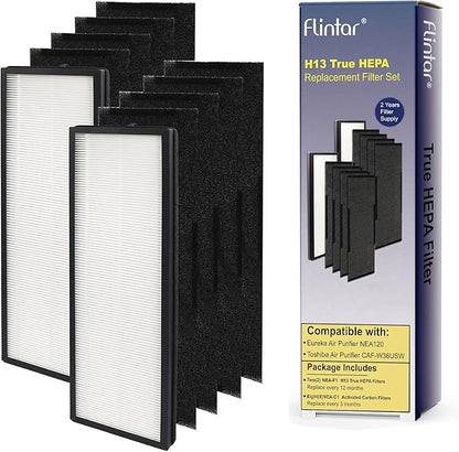 NEA120 Replacement Filter, Compatible with Eureka NEA120 and Toshiba Smart WiFi Air Purifier, (2) H13 Grade Air Filters (NEA-F1) and (8) Activated Carbon Filters (NEA-C1)