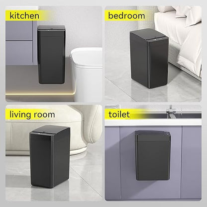 kaylowe Automatic Bathroom Trash Can Touchless 2.6 Gallon Garbage Cans with Lid Small Slim Motion Sensor Smart Trash Bin for Kitchen, Bedroom, Office, Living Room, Black