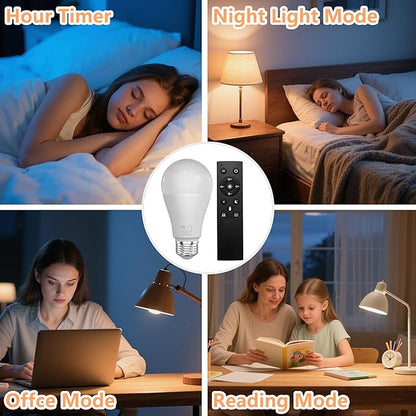 Amber Sleep Light Bulbs with Remote Control, 800LM 9W (60W Equivalent),Circadian Rhythm Light Bulb,Dim,1800K-6500K,E26,2.4G,Warm and Reading Light Bulb for Home Decor,2Bulb&1Remote