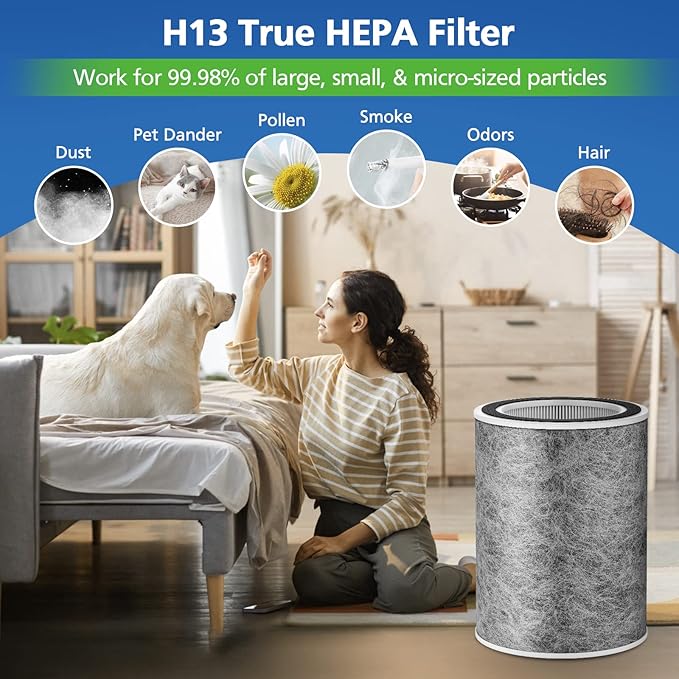 HP201 HP302 Replacement Filter Compatible with Shark HP201 HP302 HP301 HP202 HP232 HC502 AP1000 Air Purifier MAX, H13 True HEPA for 99.97% particles & Dust, Compare Part # HE2FKBAS, HE2FKBASMB, 2 Pack