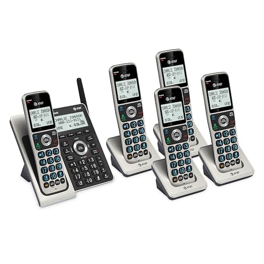 AT&T BL3107-5 DECT 6.0 5-Handset Cordless Phone with Bluetooth Connect to Cell, Smart Call Blocker, Digital Answering System, Extended Range, Big Buttons - Titanium Black