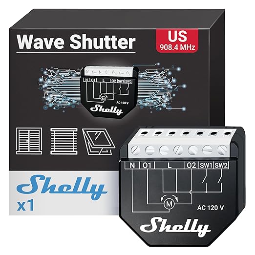 Shelly Wave Shutter US UL | Z-Wave Shutter Controller with Power Metering | Home Automation | Z-Wave Repeater | High Compatibility | Easy Installation | iOS Android App