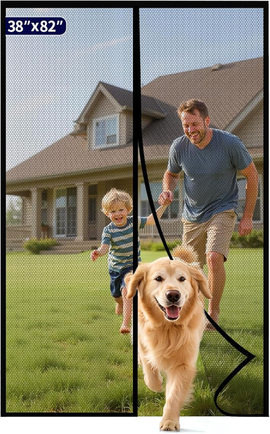 Kitsure Magnetic Screen Door - 38.0 x 82.0 in Retractable Screen Door Mesh for Front Door or Sliding Door, Pet & Kid Friendly, Hands-Free Closure Keeps Bugs Out & Lets Breeze in, Black
