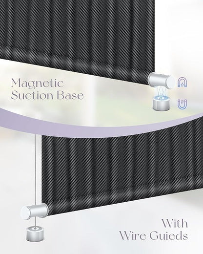 Graywind Motorized Outdoor Shades for Patio, Work with Alexa & Google, Solar Powered Electric Roller Shades for Outside, Custom Size (1% Openness, Black)