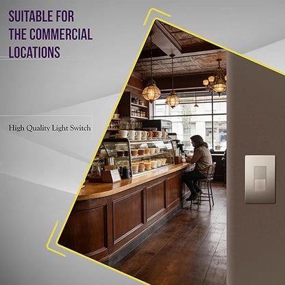 ENERLITES 3-Way Decorator Paddle Light Switch, Gloss Finish, Single Pole or Three Way, 3 Wire, Grounding Screw, Residential Grade, 15A 120V/277V, UL Listed, 93150-NK, Nickel
