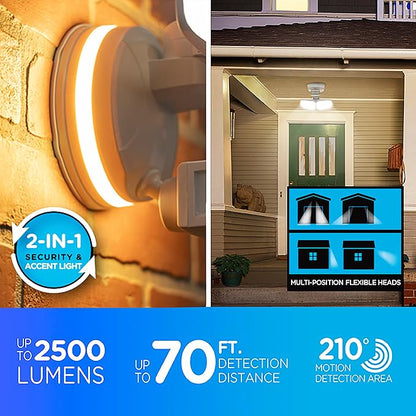 Enbrighten Vibe Smart LED Security Light, Motion Activated, Dual Head | ETL Listed, UV Resistant, 2500 Lumens, 4000K, Works with Alexa, Google Home, White, 58242