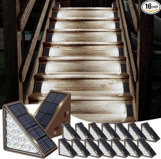 JOFIOS Solar Step Lights for Outside,16 Pack Solar Stair Lights Outdoor Waterproof IP67,Outdoor Deck Step Lights,Solar Outdoor Lights for Staircase,Patio,Front Step(Cool Brown)…