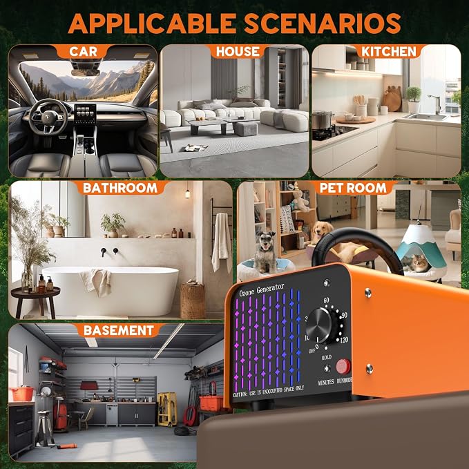 65000MG Ozone Odor Eliminator Generator for Home & Car Orange