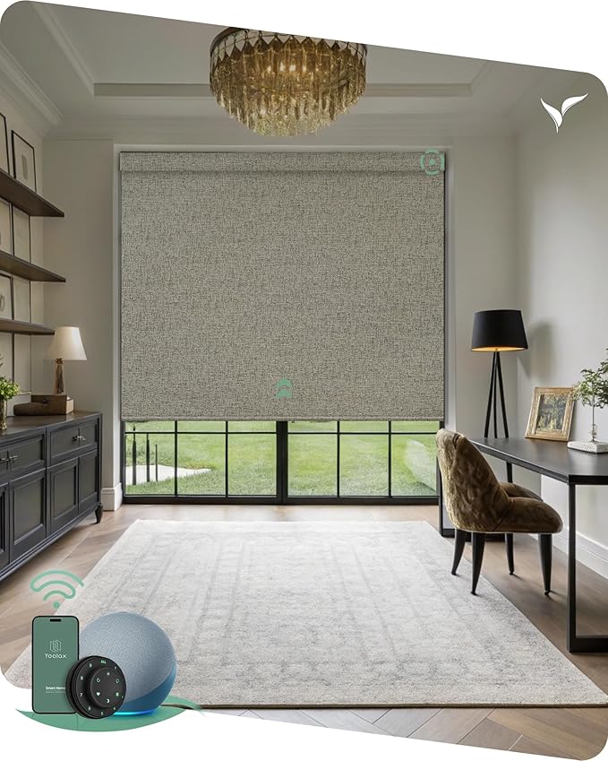 Yoolax Motorized Blinds with Remote, Designer Smart Blinds Work with Alexa, Google, Apple Homekit, 100% Blackout Motorized Shades Custom Electric Shades Voice Control (V-Caramel Gold)