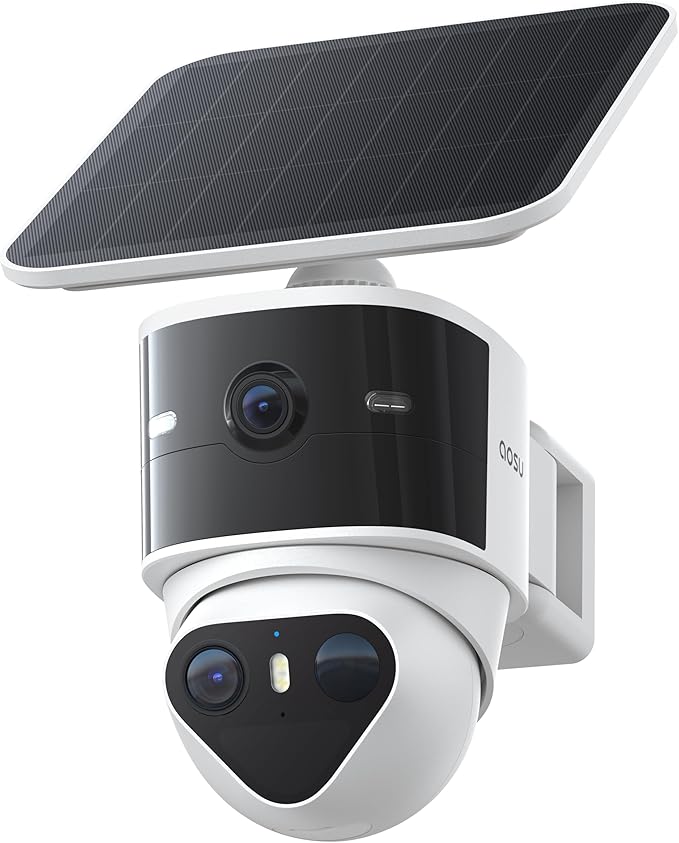 aosu T2 Pro Security Cameras Wireless Outdoor, 3K Dual Cam No Blind Spot Security Camera for Home, 170° Wide + 360° PTZ, AI Human Vehicle Tracking, Solar Powered, Local Storage
