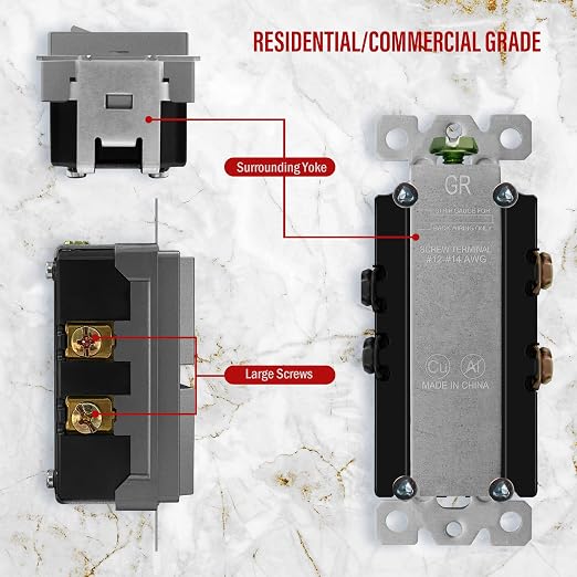 ENERLITES Space Gray Double Paddle Decorator Single Pole Switch, 15A