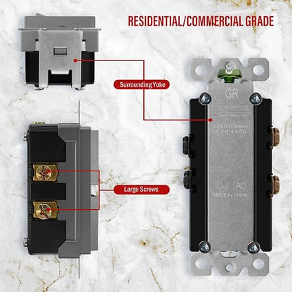 ENERLITES Space Gray Double Paddle Decorator Single Pole Switch, 15A