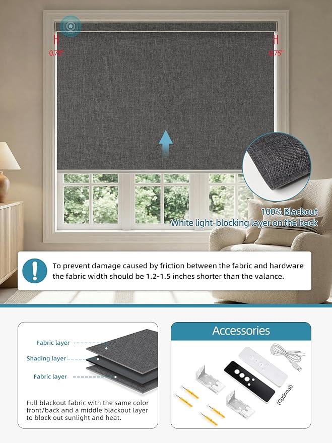 SmartWings Motorized Smart Blinds with Remote, Custom Automatic 100% Blackout Roller Shade Compatible with Alexa/Homekit/Google, Electric Smart Blinds for Indoor Windows, Bouvardia Dark Grey