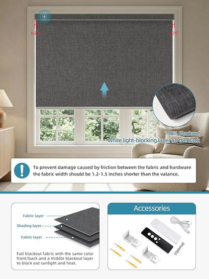 SmartWings Motorized Smart Blinds with Remote, Custom Automatic 100% Blackout Roller Shade Compatible with Alexa/Homekit/Google, Electric Smart Blinds for Indoor Windows, Bouvardia Dark Grey