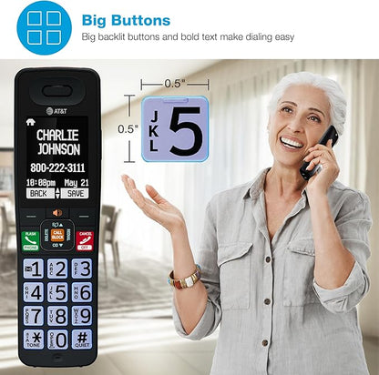 AT&T Cordless Phone, Landline Phones for Home with Smart Call Blocker, 3 Handsets Bluetooth Phone, Large Color Display, Big Buttons, Long Range, Digital Answering System: BL108-3 (Charcoal & Silver)