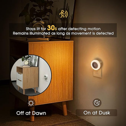 Briignite Motion Sensor Night Light, [4 Pack], Night Lights Plug into Wall, Auto On/Off Motion Activation Nightlight, Energy-Saving 0.6W LED, Warm White, Ideal for Kids, Bedroom, Bathroom