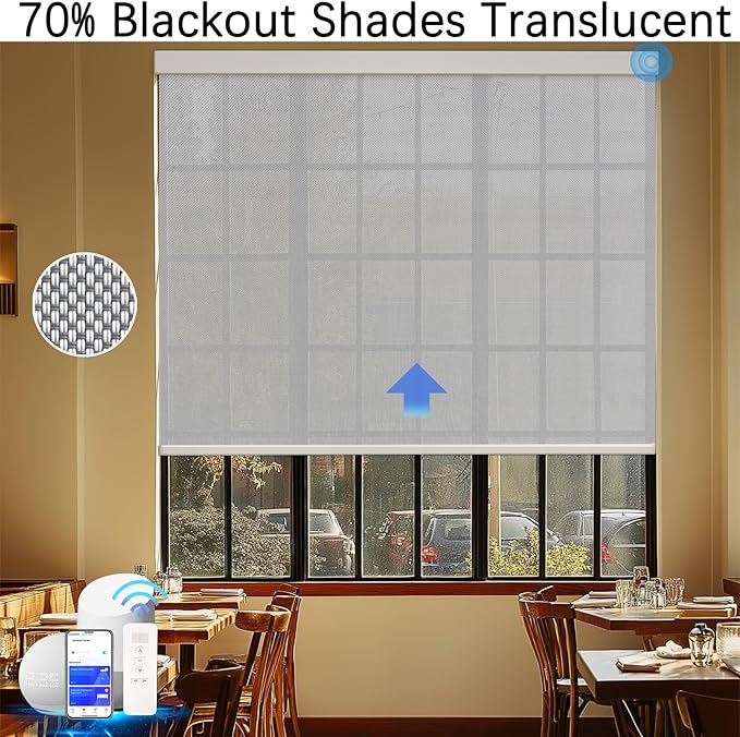 Motorized Blinds with Remote Cordless Automatic Motorized Shades Custom Blinds for Indoor Windows Smart Curtains with Alexa Google Home(Solar Grey,W65 x H72in)