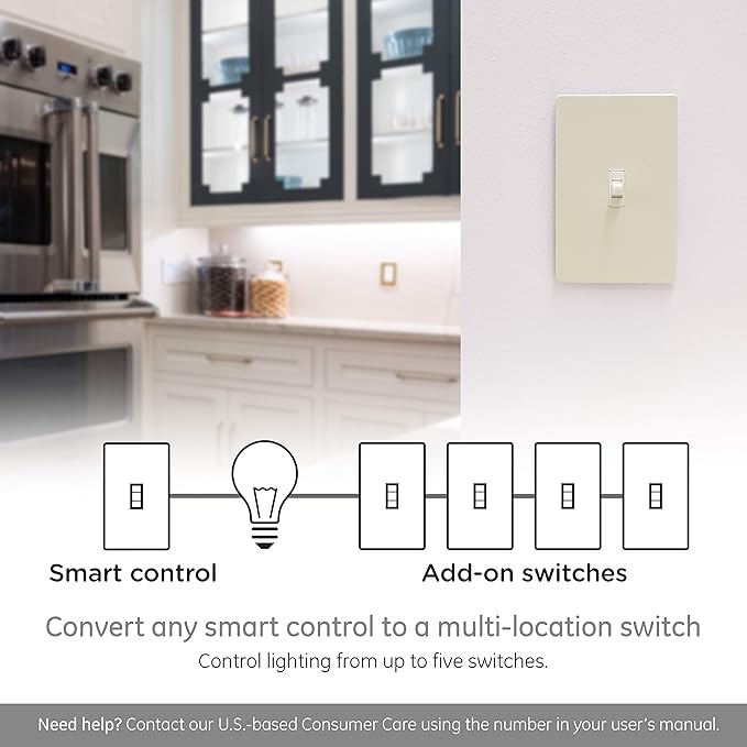 Enbrighten Add QuickFit and SimpleWire, Z-Wave/Zigbee Smart Controls, Compatible with Alexa, Google Assistant, NOT A STANDALONE Switch, Light Almond Toggle, 12732, White