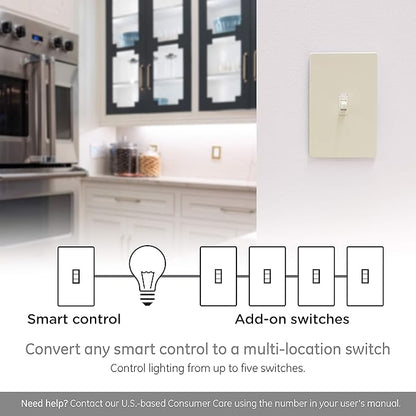 Enbrighten Add QuickFit and SimpleWire, Z-Wave/Zigbee Smart Controls, Compatible with Alexa, Google Assistant, NOT A STANDALONE Switch, Light Almond Toggle, 12732, White