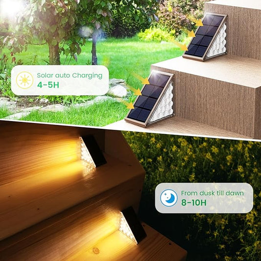 JOFIOS Solar Step Lights for Outside,16pack Solar Stair Lights Outdoor Waterproof IP67,Outdoor Deck Step Lights,Solar Outdoor Lights for Staircase,Patio,Front Step(Warm Brown)…