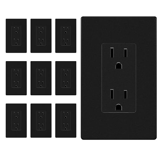 ENERLITES 10 Pack Decorator Outlet 15A Receptacle with Screwless Wall Plate | Self-Grounding, UL Listed, Standard Residential Electrical Outlets for Home, Non-Tamper Resistant, 5-15R, 125V, Matte Black