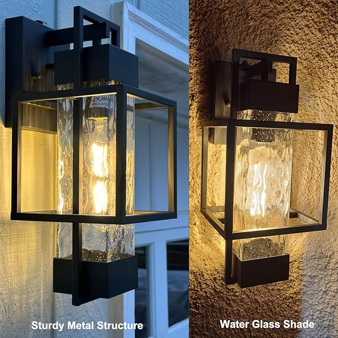 PARTPHONER Modern Outdoor Light Fixtures Dusk to Dawn Outdoor Lighting 2 Pack, 15" Exterior Wall Sconce Waterproof Porch Light, Outside Light for House with Water Glass for Garage Doorway