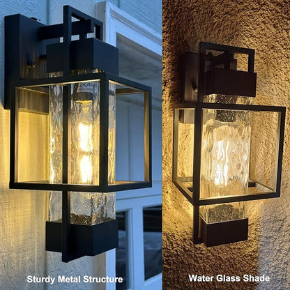 PARTPHONER Modern Outdoor Light Fixtures Dusk to Dawn Outdoor Lighting 2 Pack, 15" Exterior Wall Sconce Waterproof Porch Light, Outside Light for House with Water Glass for Garage Doorway