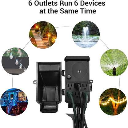 DEWENWILS WiFi Smart Yard Stake Timer Plug, Outdoor Power Stake Timer | 6 Outlets, 6FT Cord, Waterproof, Voice Control, Alexa&Google Assistant Compatible, 1875W/15A, for Patio, Halloween Decors
