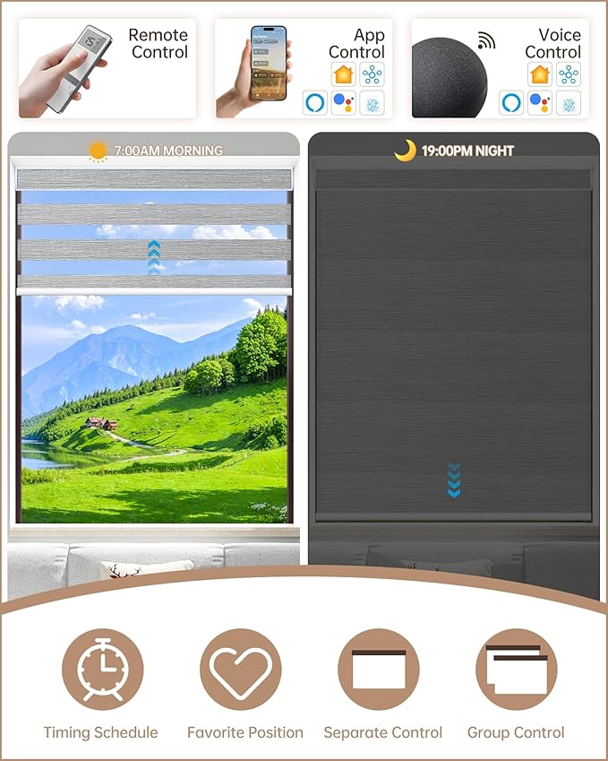 Kincmo Motorized Blinds with Remote, Motorized Zebra Shades Work with Apple Homekit,Alexa,Google Home, Customized Electric Blinds with Remote,App,Voice Control (70% Blackout Galaxy Grey)