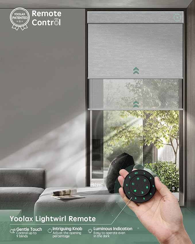 Yoolax Smart Dual Roller Shades, Motorized Blinds with Remote Smart Blinds Compatible with Alexa, Blackout & Sheer Automatic Dual Shades for Windows (White)