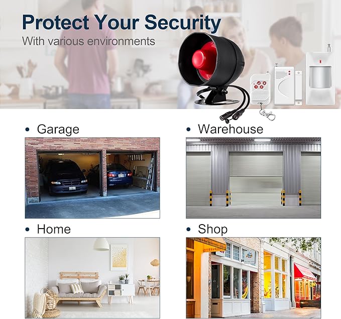 WiFi Alarm Home Security System, Wireless Alarm System with Loud 120dB Window Door Alarms Sensor, Remote Control WiFi Siren for Shed Garage