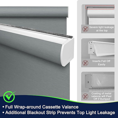 BERISSA Motorized Blinds with Remote,Blackout Smart Blinds for Windows,Jacquard Fabric,Remote Control,Thermal Insulated Automatic Blinds,Electric Blinds with USB/Solar Pannel.Silver Grey