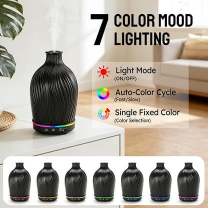 Essential Oil Diffuser 150ml,Resin Diffuser Ultrasonic Aromatherapy Humidifier with 1/2/4H Timer, 7 Color Lights, Auto Shut-Off, Whisper-Quiet for Home Bedroom Office(Black)
