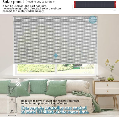 SmartWings Motorized Roller Shades 5% Openness Work with Homekit, Alexa SmartThings Google, Zigbee Motor Smart Blinds for Windows, Cordless Remote Window Shades, Rechargeable, Customized, White Grey