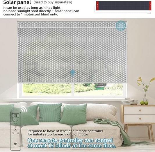 SmartWings Motorized Roller Shades 5% Openness Work with Homekit, Alexa SmartThings Google, Zigbee Motor Smart Blinds for Windows, Cordless Remote Window Shades, Rechargeable, Customized, White Grey