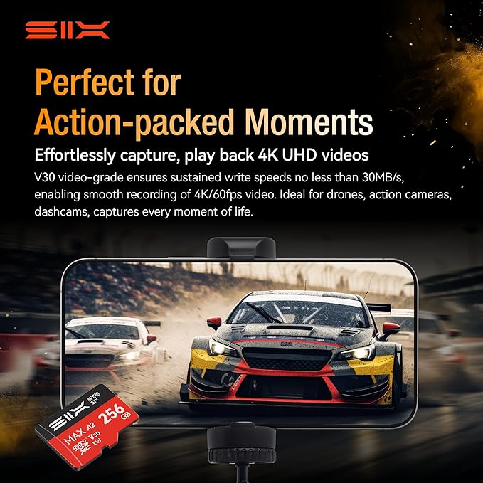 SIX M200 256GB Micro SD Card Read Up to 190MB/s for 4K UHD Continuous Recording - A2, U3, V30 microSDXC Memory Card 256GB with Adapter for Action Cameras, Drones, Gaming Consoles, Dash Cams, Phones