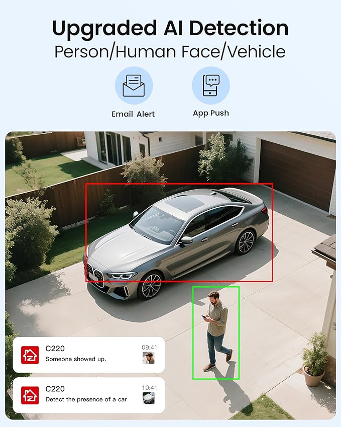 ZOSI C220 4K UHD 8MP Add-On PoE IP Camera Outdoor Indoor, Surveillance Security Camera for Home, AI Person/Face/Vehicle Detection, One-Way Audio, 100ft IR Night Vision, Only Work with ZOSI PoE NVR