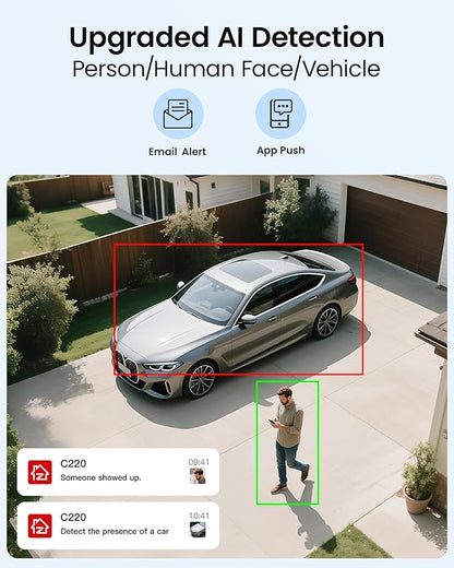 ZOSI C220 4K UHD 8MP Add-On PoE IP Camera Outdoor Indoor, Surveillance Security Camera for Home, AI Person/Face/Vehicle Detection, One-Way Audio, 100ft IR Night Vision, Only Work with ZOSI PoE NVR