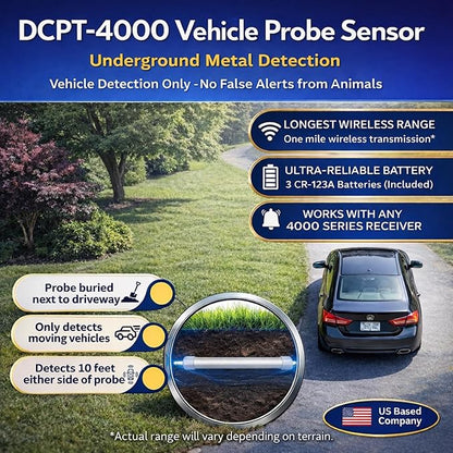 Dakota Alert Smart Probe 4000 Driveway Alarm – Vehicle Detection Sensor with SR-4000 Wi-Fi Smart Receiver, Smartphone App Alerts, 1 Mile Wireless Range, Driveway Vehicle Sensor, No False Alerts