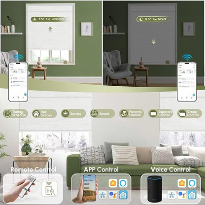 FineTell Motorized Blinds with Remote, 100% Blackout Roller Shades Compatible with Alexa,Apple Homekit,Google Home APP and Voice Control, Customized Electric Blinds (100% Blackout Dreamy White)