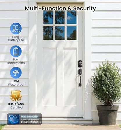 Veise KS02A Fingerprint Keyless Entry Door Lock, Auto Lock, Electronic Keypad Deadbolt for Front Door, Biometric, Anti-Peeping Password, Easy Install, Satin Nickel